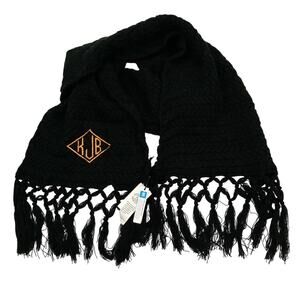 Treasure and Bond Women Black Chunky Knit Casual Fringe Scarf